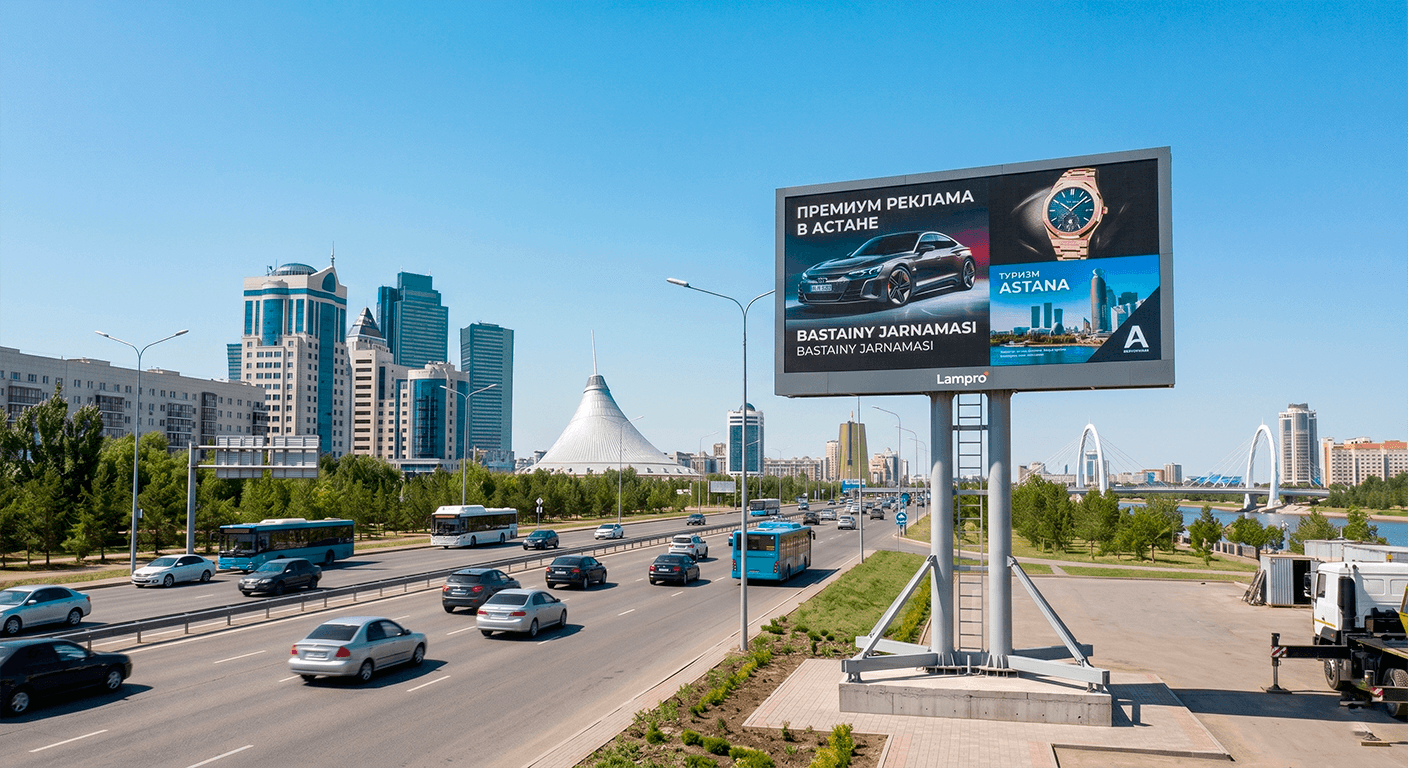 Уличный DOOH билборд Lampro на проспекте Туран в Астане
