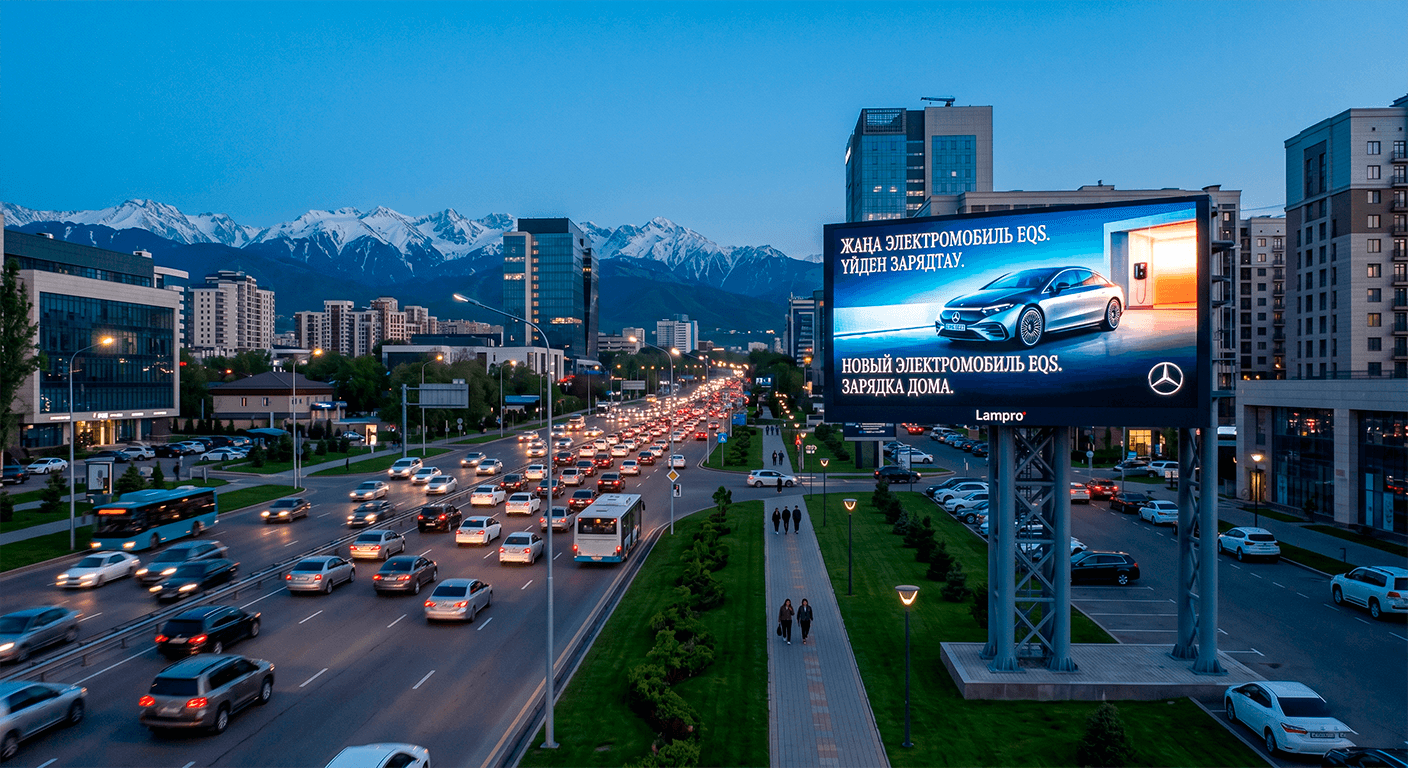 Уличный DOOH билборд Lampro на проспекте Достык в Медеуском районе