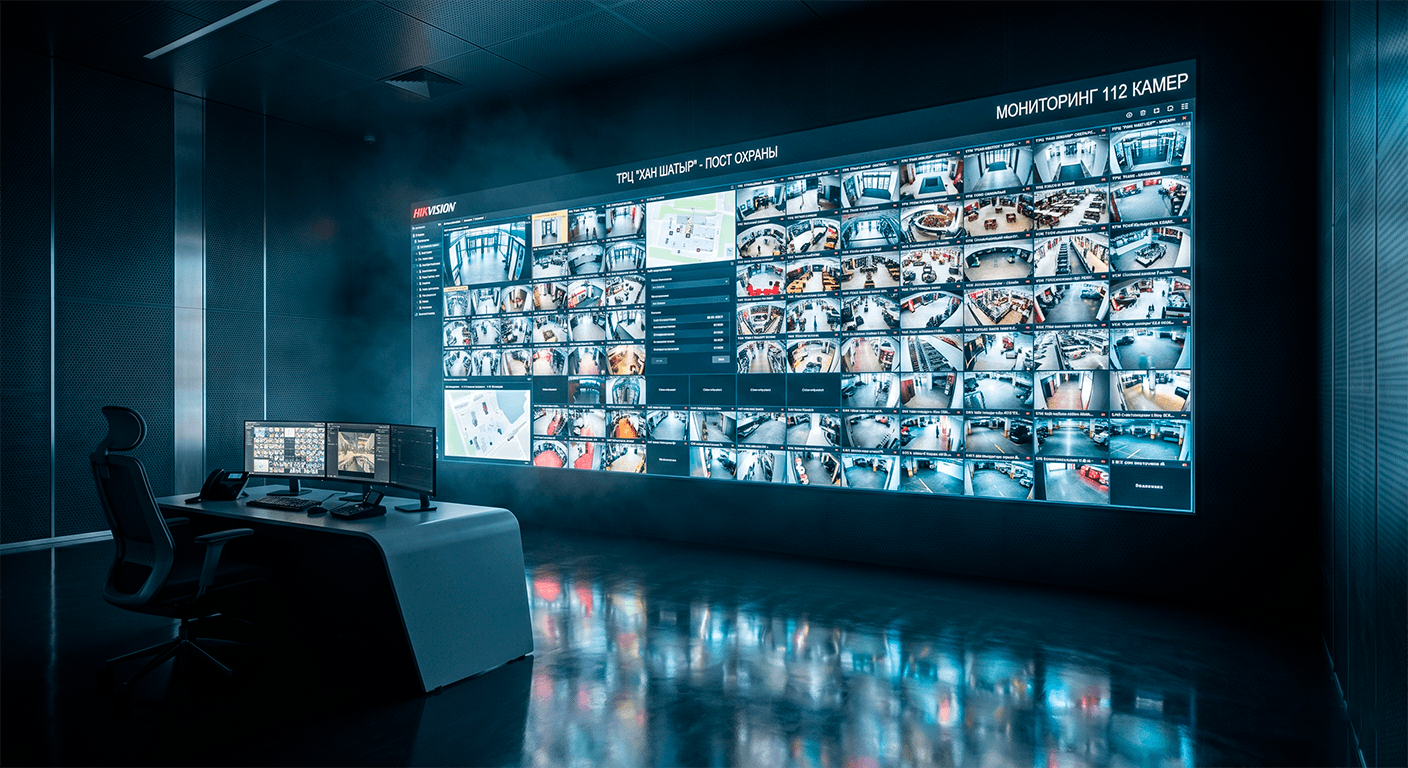 Видеостена Hikvision для поста охраны ТРЦ в Астане