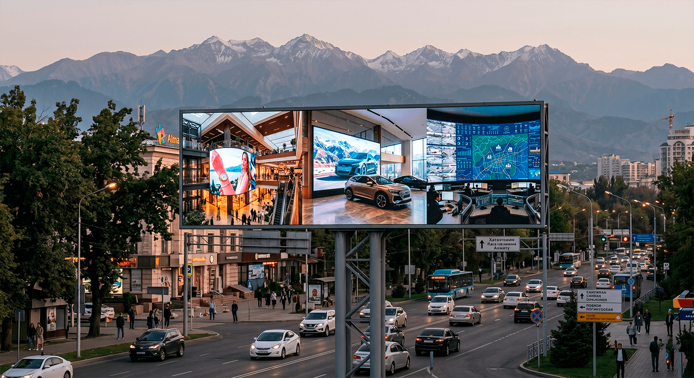 Уличный DOOH суперсайт Hikvision Outdoor на проспекте Достык