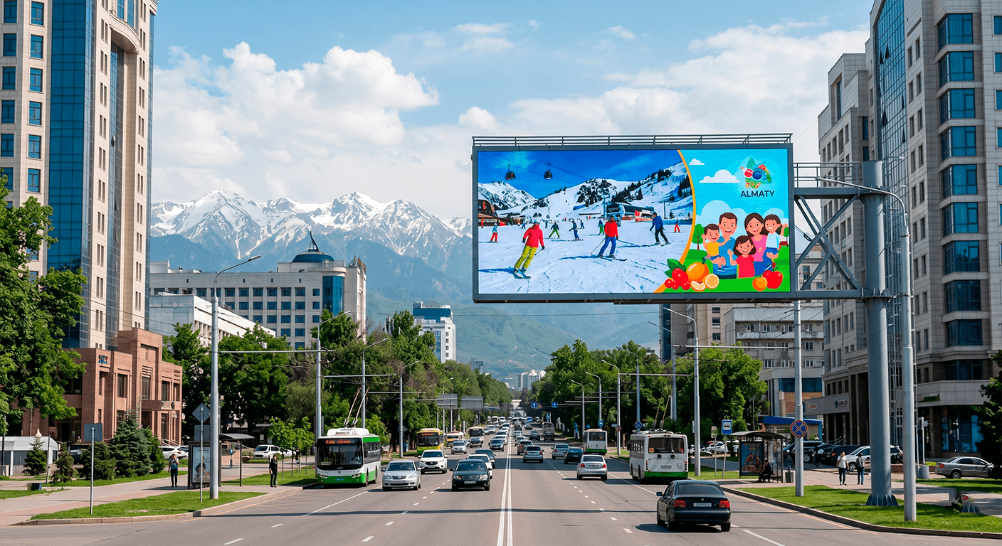 Уличный DOOH суперсайт Lampro Outdoor на проспекте Достык