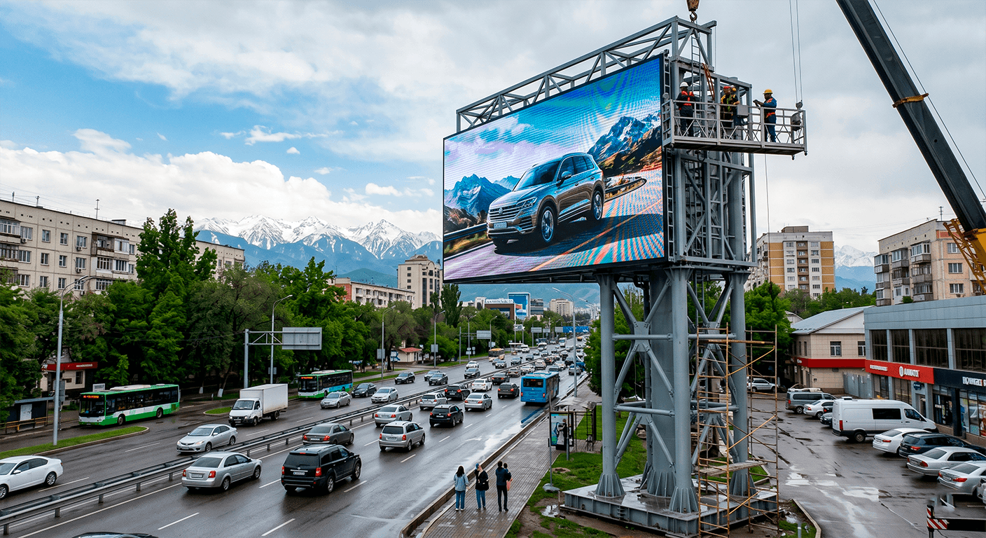 Уличный DOOH суперсайт LED Tao Outdoor на проспекте Достык