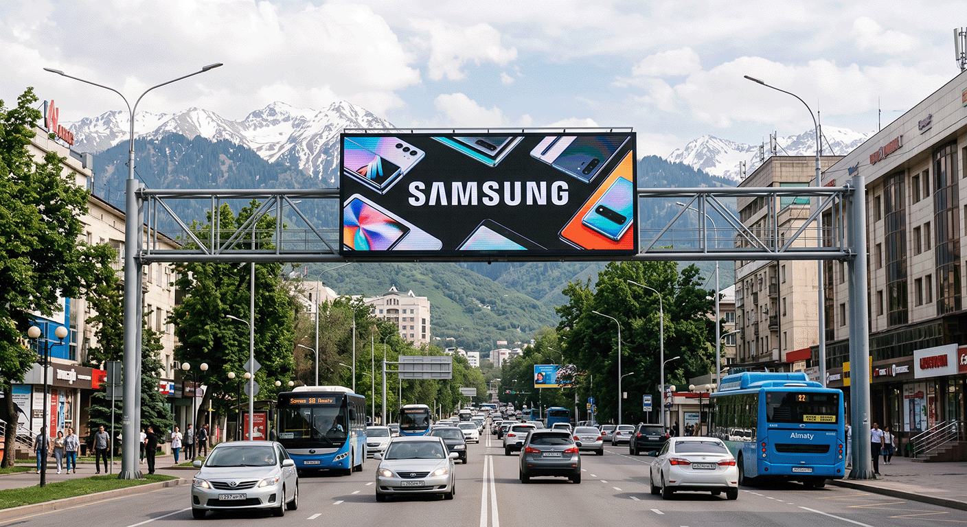 Уличный DOOH суперсайт Samsung Outdoor на проспекте Достык